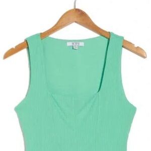 Afrm Lea Ribbed Square Neck Crop Top - Spearmint Green NWT Large